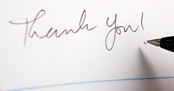 Handwritten note of gratitude.